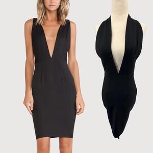 Solace London Milo Plunge Dress Black Knee Length 2